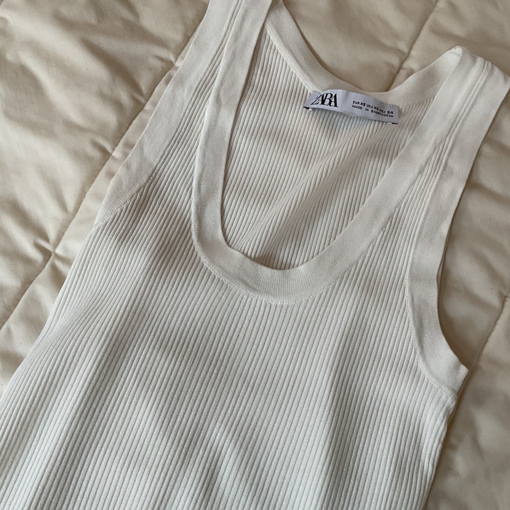 Zara White Ribbed Tank Top XS - Picture 2 of 5